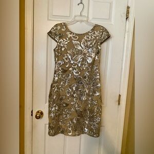 Calvin Klein Silver & Tan Sequin Mini Dress